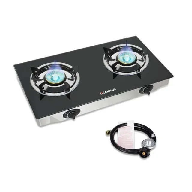Camplux réchaud gaz portable 2 feux verre 19000 BTU