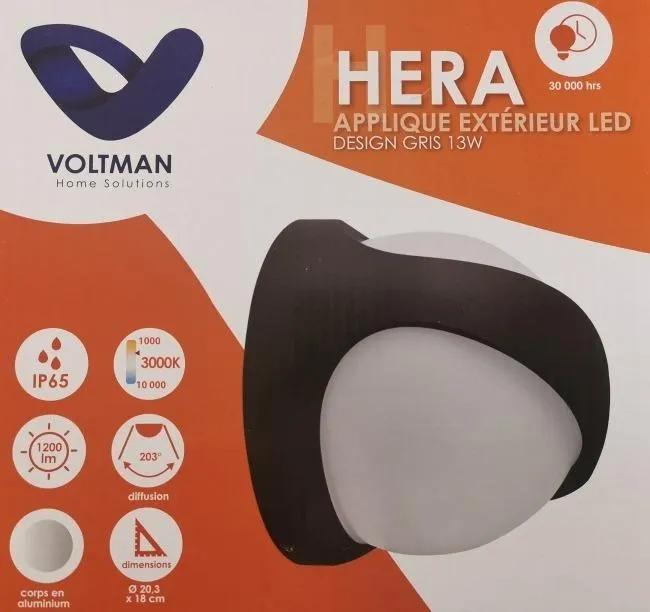Voltman applique murale 13W IP65 1200lm 3000K grise