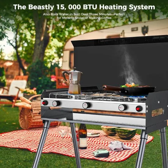 Camplux réchaud camping gaz 2 feux + grill 15000 BTU