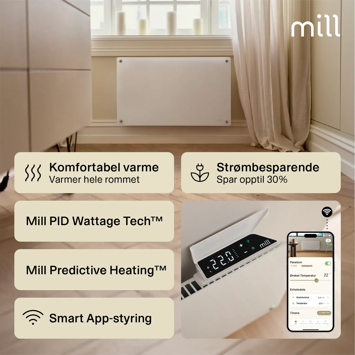 Mill Glass Gen 4 radiateur verre WiFi 700W chaleur douce