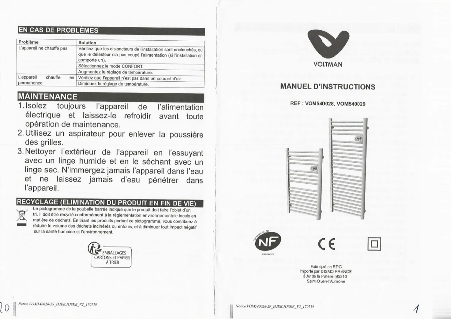 Voltman VOM540024 sèche-serviettes 500 W programmable