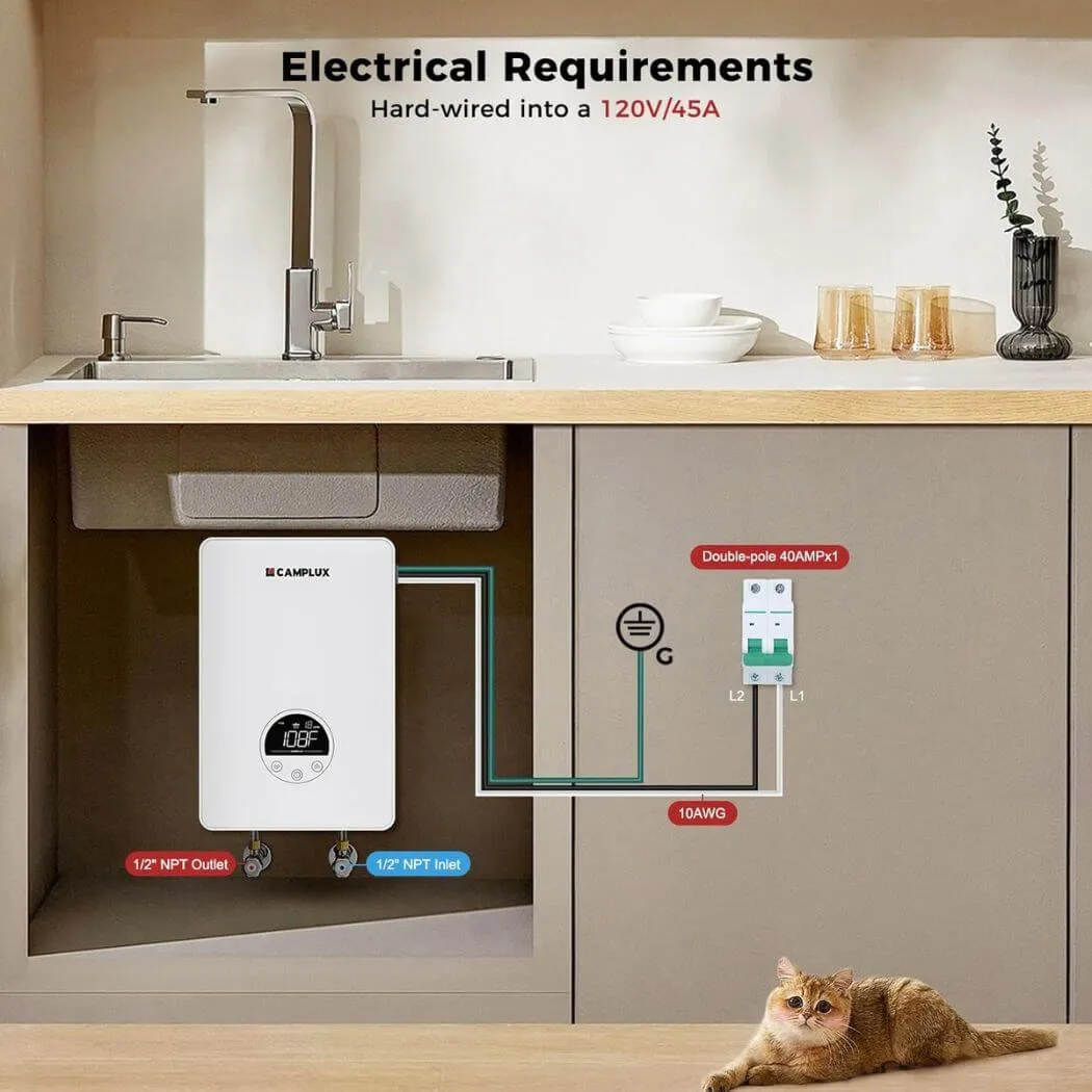 Camplux Chauffe-Eau Instantané Électrique 4,5kW 120V Sous Évier
