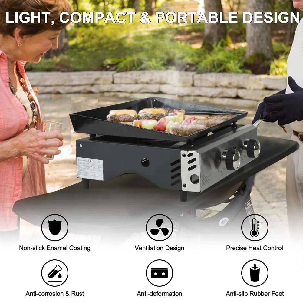 Camplux GP102S grill gaz portable 2 brûleurs 1700 cm² plancha