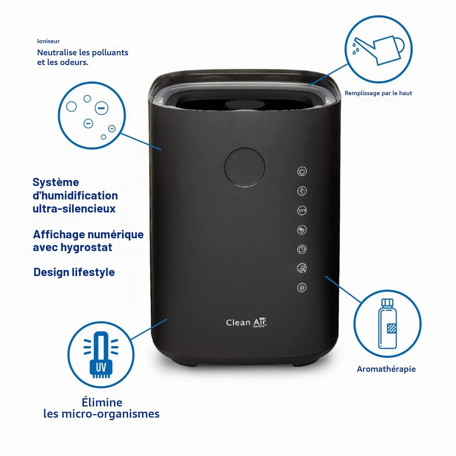 Clean Air Optima CA-604 humidificateur noir 55 m² ultrason