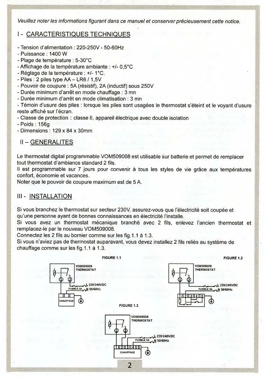 Voltman thermostat électronique digital hebdomadaire 2 fils