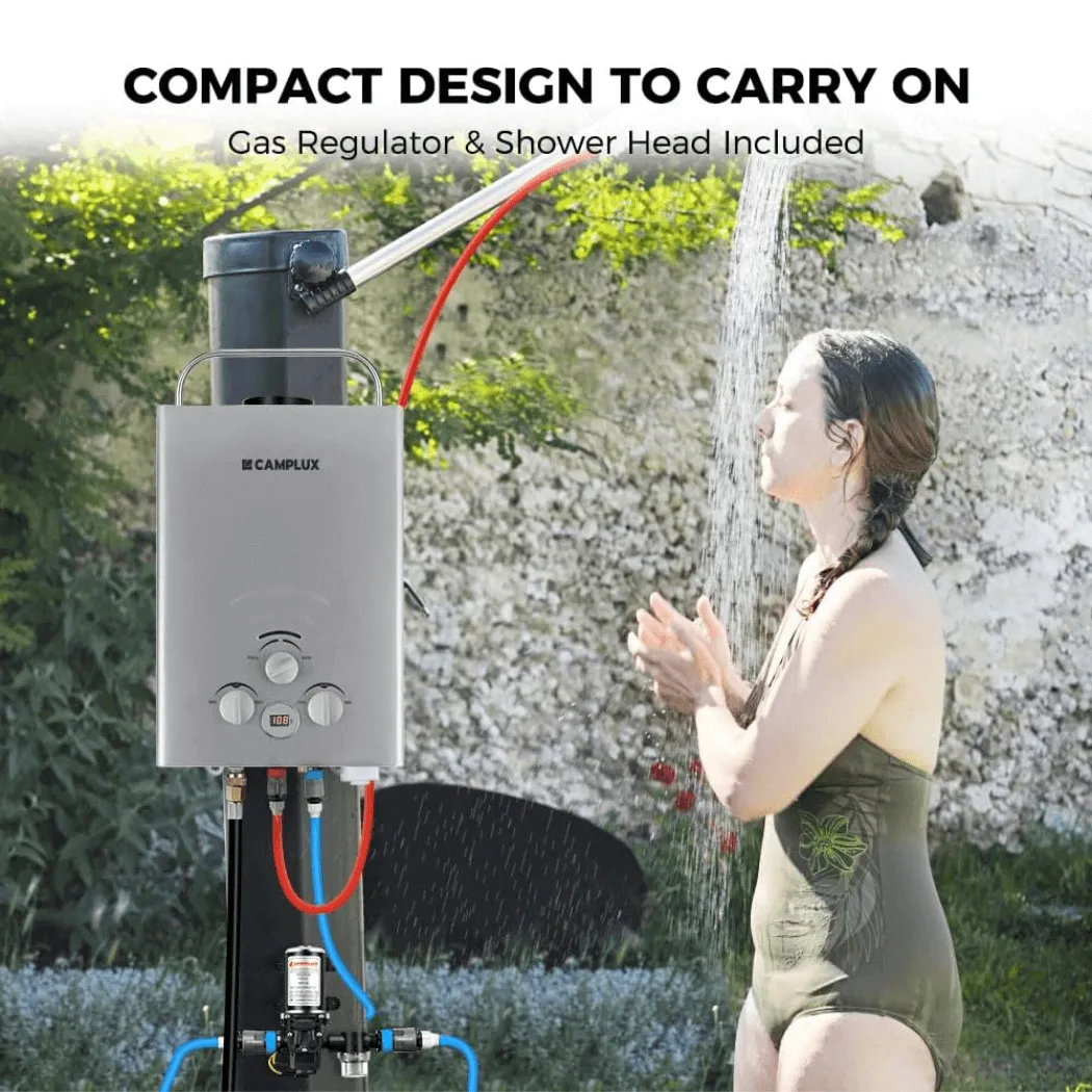 Camplux BW158 chauffe-eau gaz portable 6 L kit pompe argent