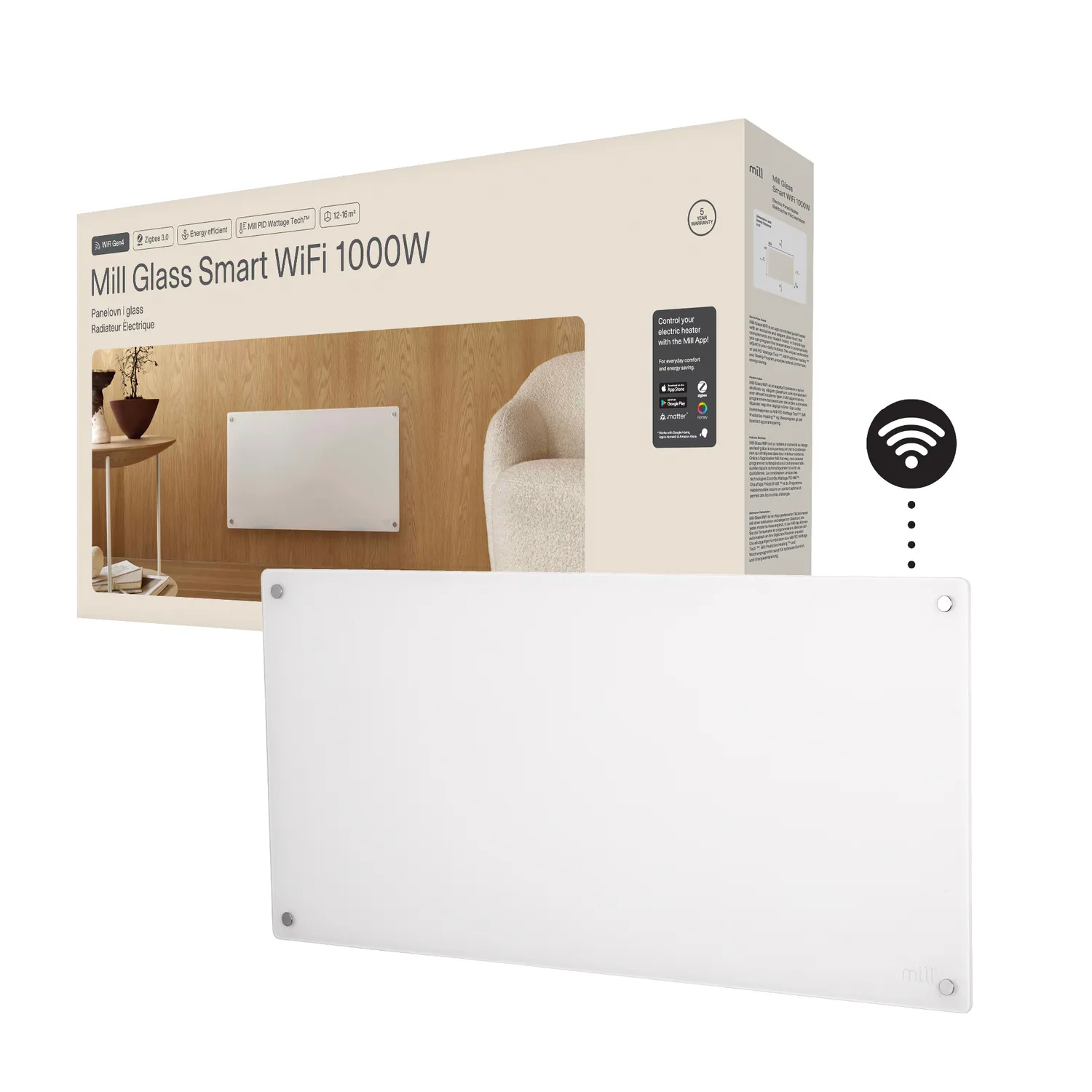 Mill Glass 1000W Gen 4 convecteur verre connecté