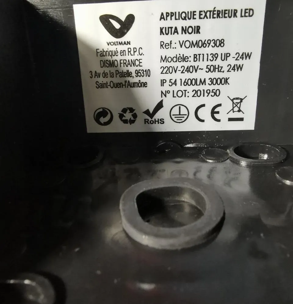 Voltman Applique extérieure IP54 24W 1600lm sans détecteur