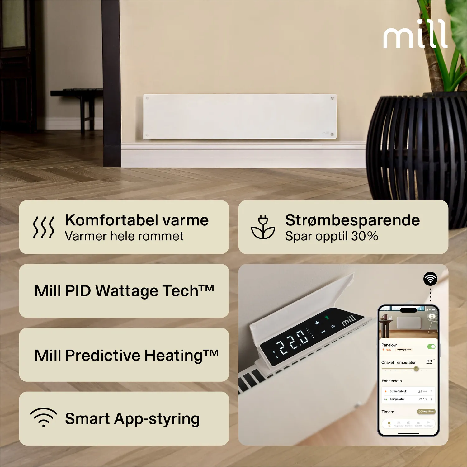 Mill Glass Smart WiFi 800W Gen 4 radiateur verre bas