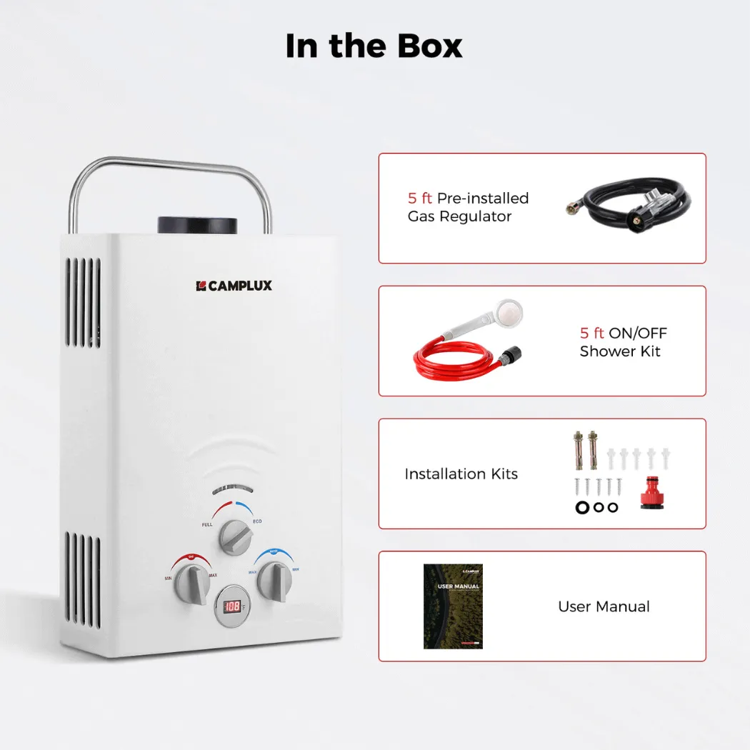 Camplux 1.58 GPM chauffe-eau portable propane blanc 6L