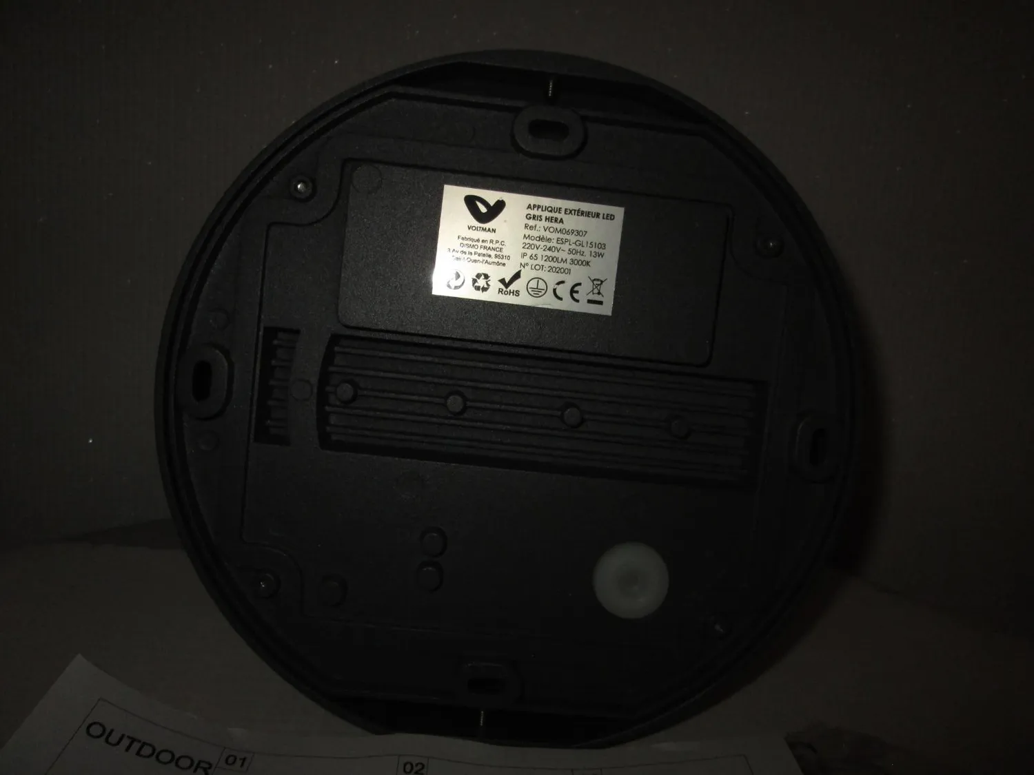 Voltman applique murale 13W IP65 1200lm 3000K grise