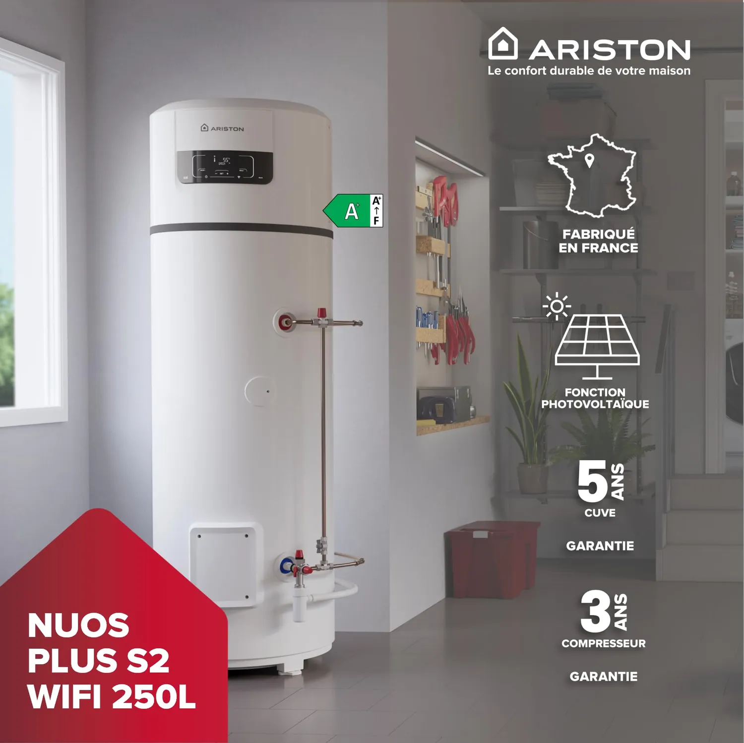 Ariston Nuos Plus S2 Wifi chauffe-eau thermodynamique 250L A+