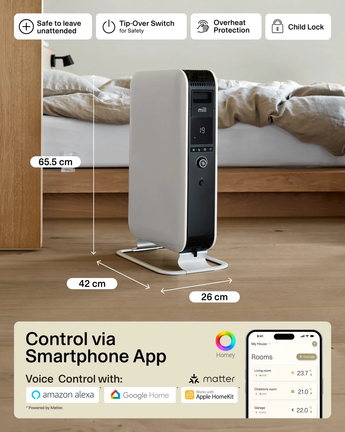 Mill Gentle Air radiateur bain d’huile 2000W blanc WiFi