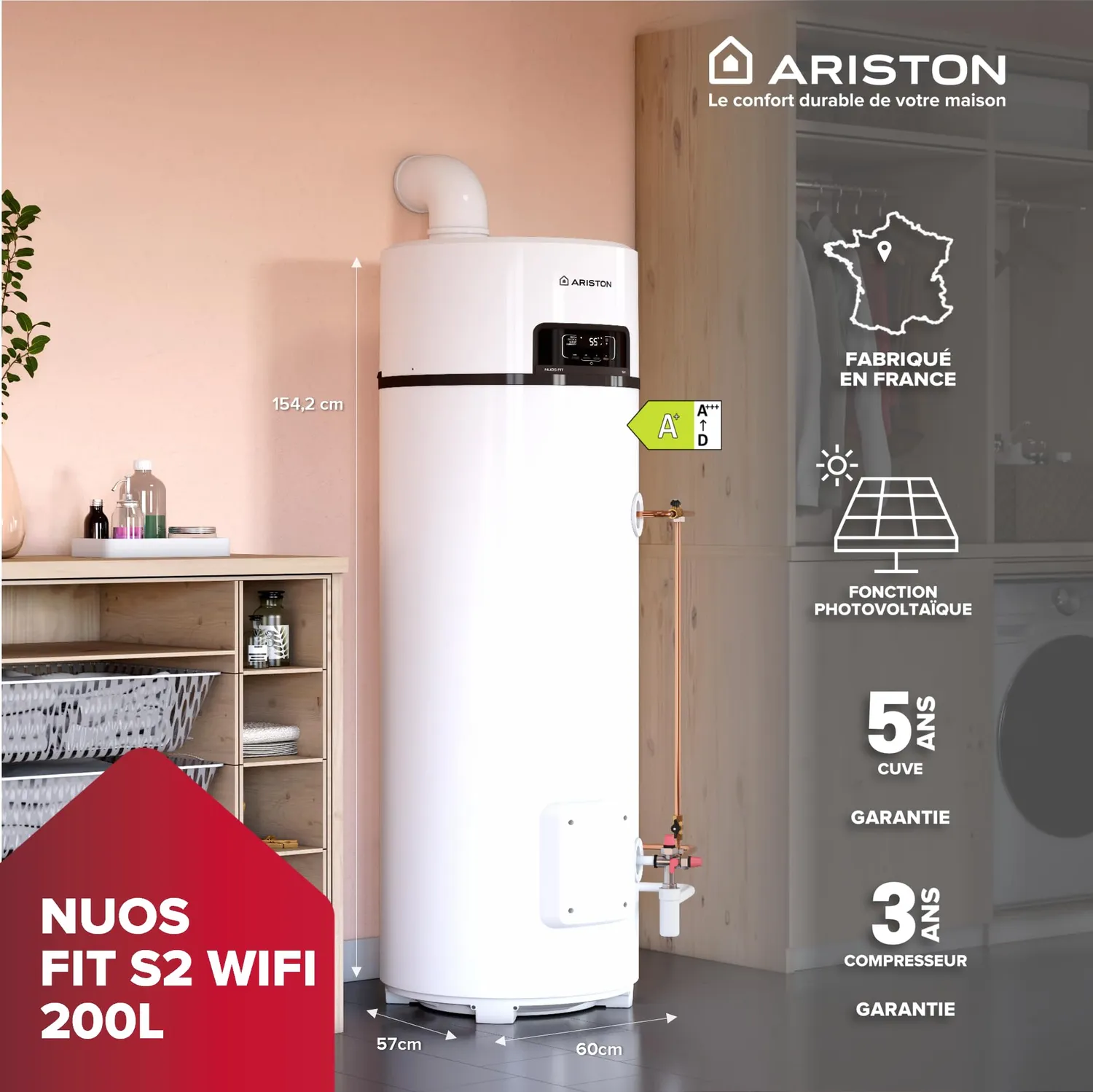 Ariston Nuos Fit Wifi 200L chauffe-eau thermodynamique A+