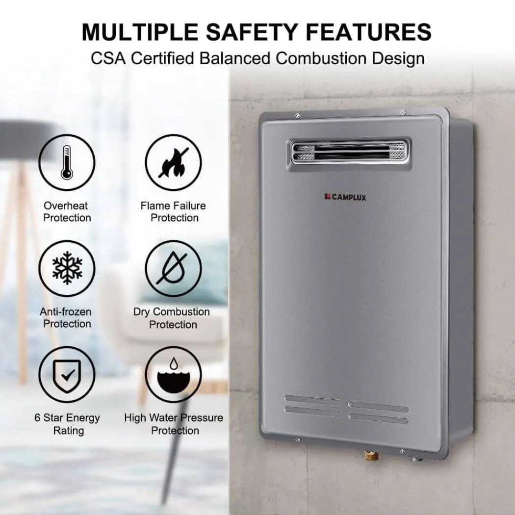 Camplux Chauffe-eau instantané 5,28 GPM propane gris extérieur