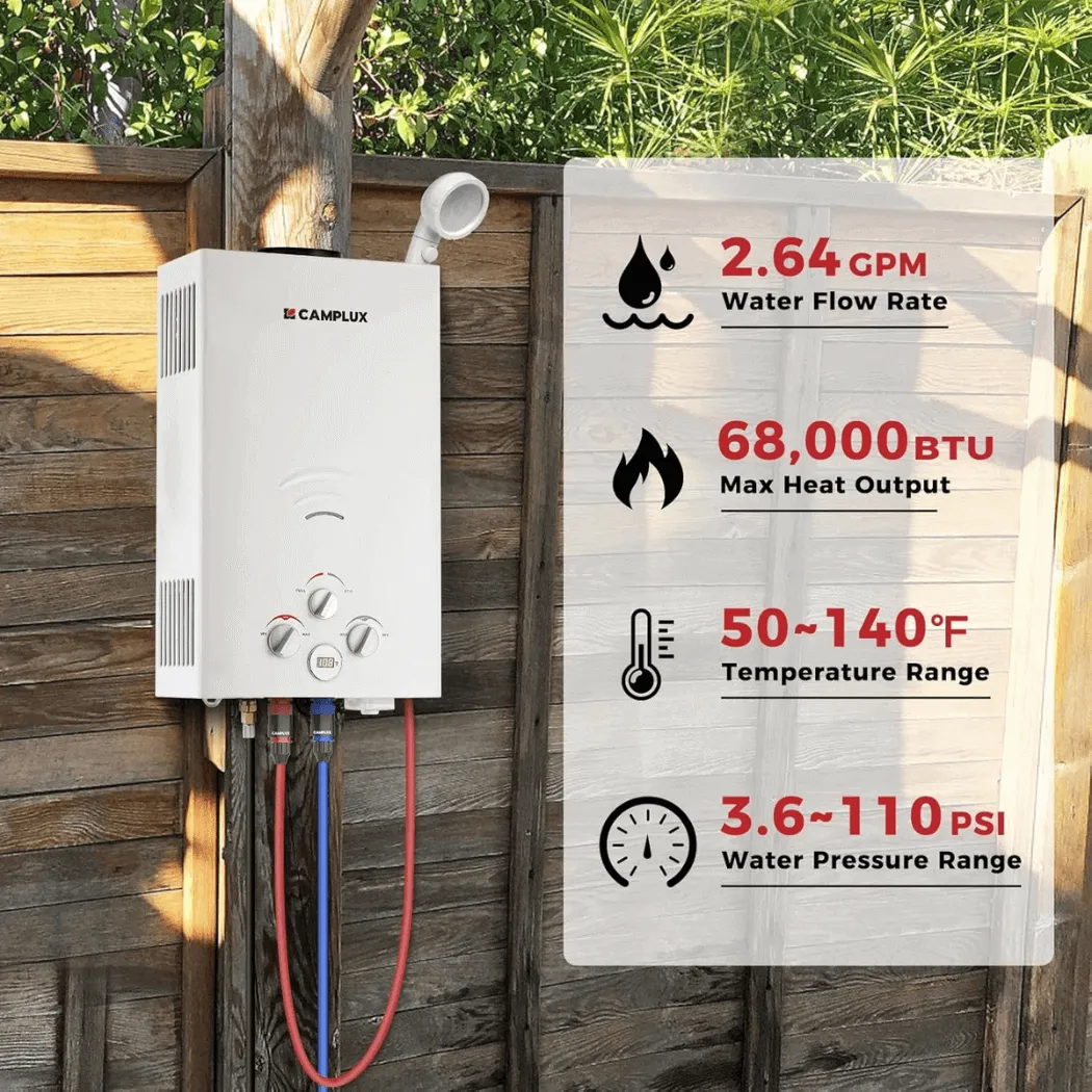 Camplux 2,64 GPM chauffe-eau propane portable blanc instantané