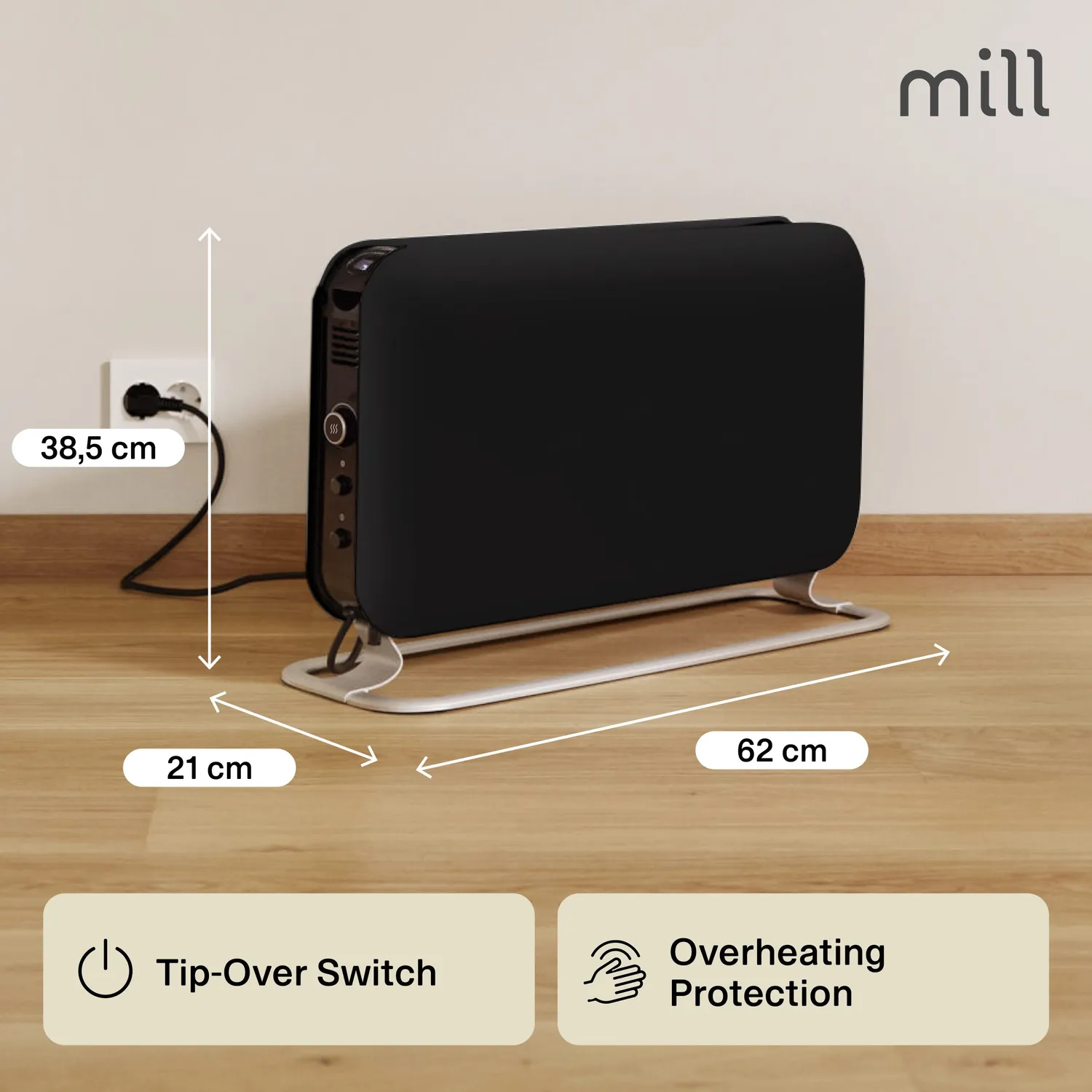 Mill Instant LED chauffage portable noir 2000W rapide