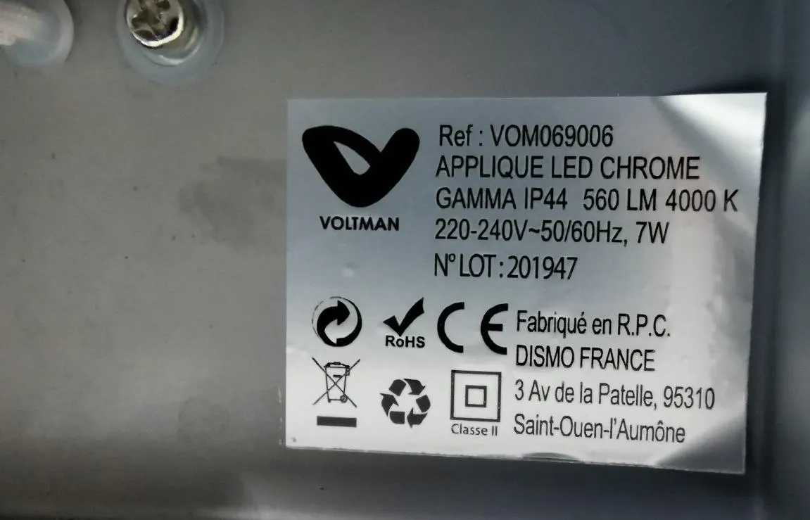 Voltman applique salle de bain 57 cm noire LED 4000K