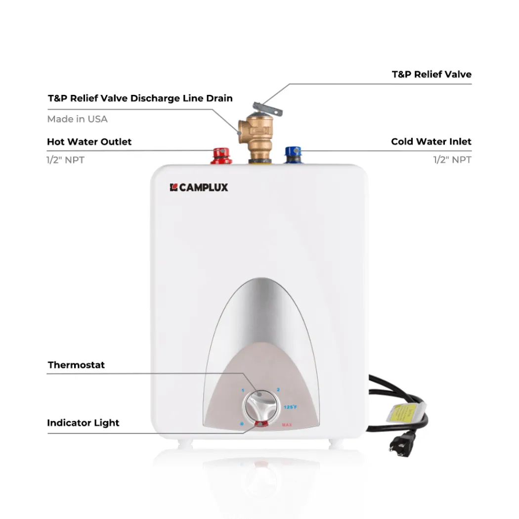 Camplux 120V chauffe-eau mini ballon 2,5 gallons sous évier