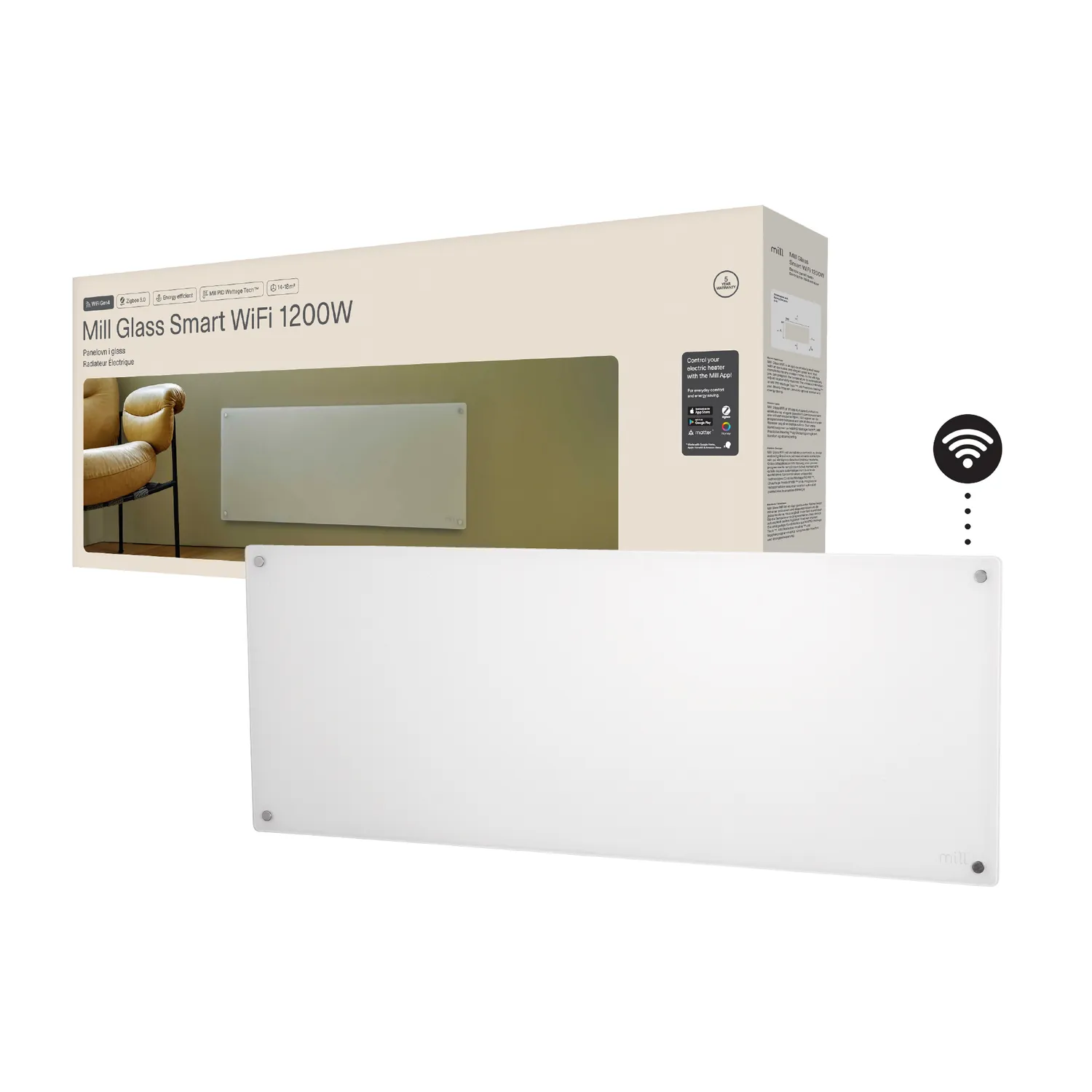 Mill Glass Gen 4 convecteur WiFi 1200W verre