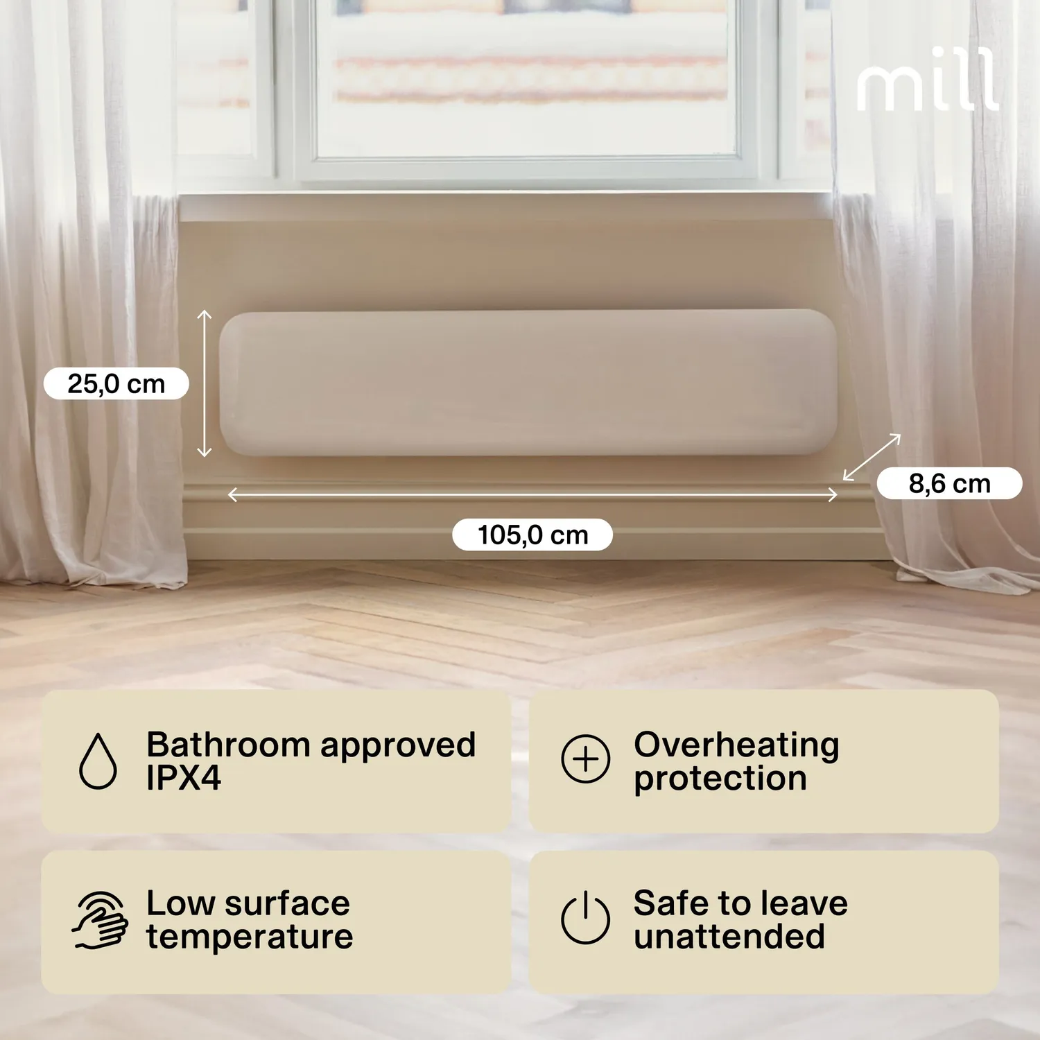Mill Invisible Low radiateur panneau bas 800W mural