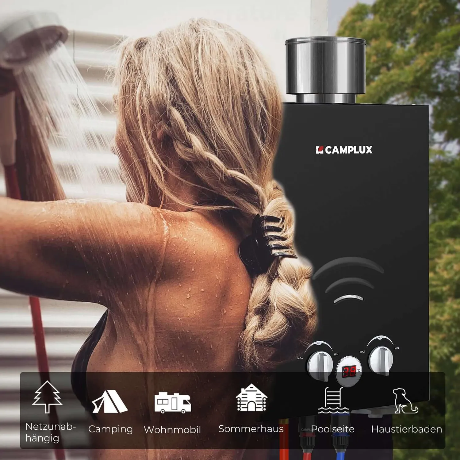 Camplux BW158C chauffe-eau gaz portable 6L 50 mbar classe A+