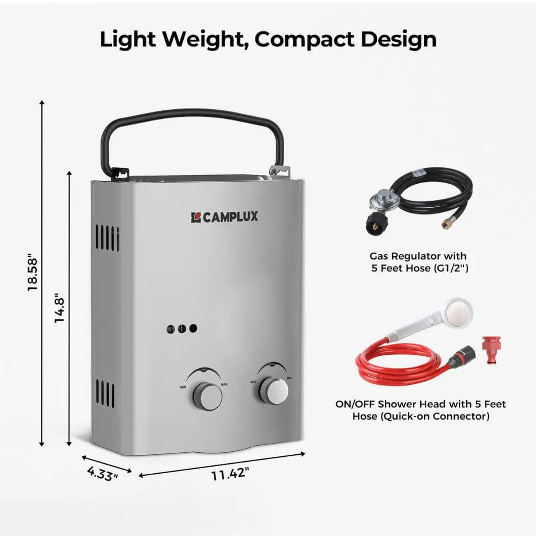 Camplux AY132 Chauffe-eau instantané 5L propane extérieur argent