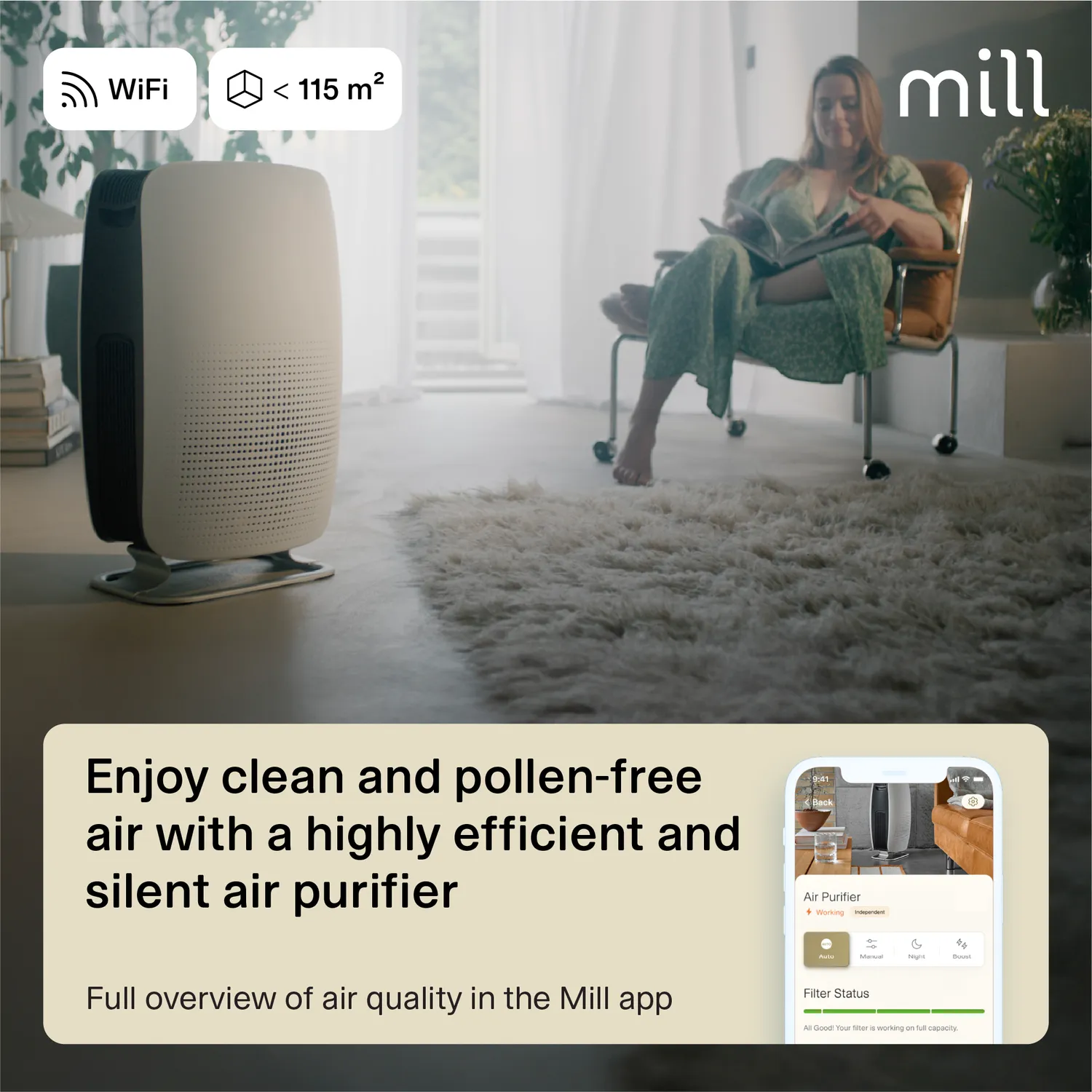 Mill Silent Pro purificateur d'air silencieux chambre