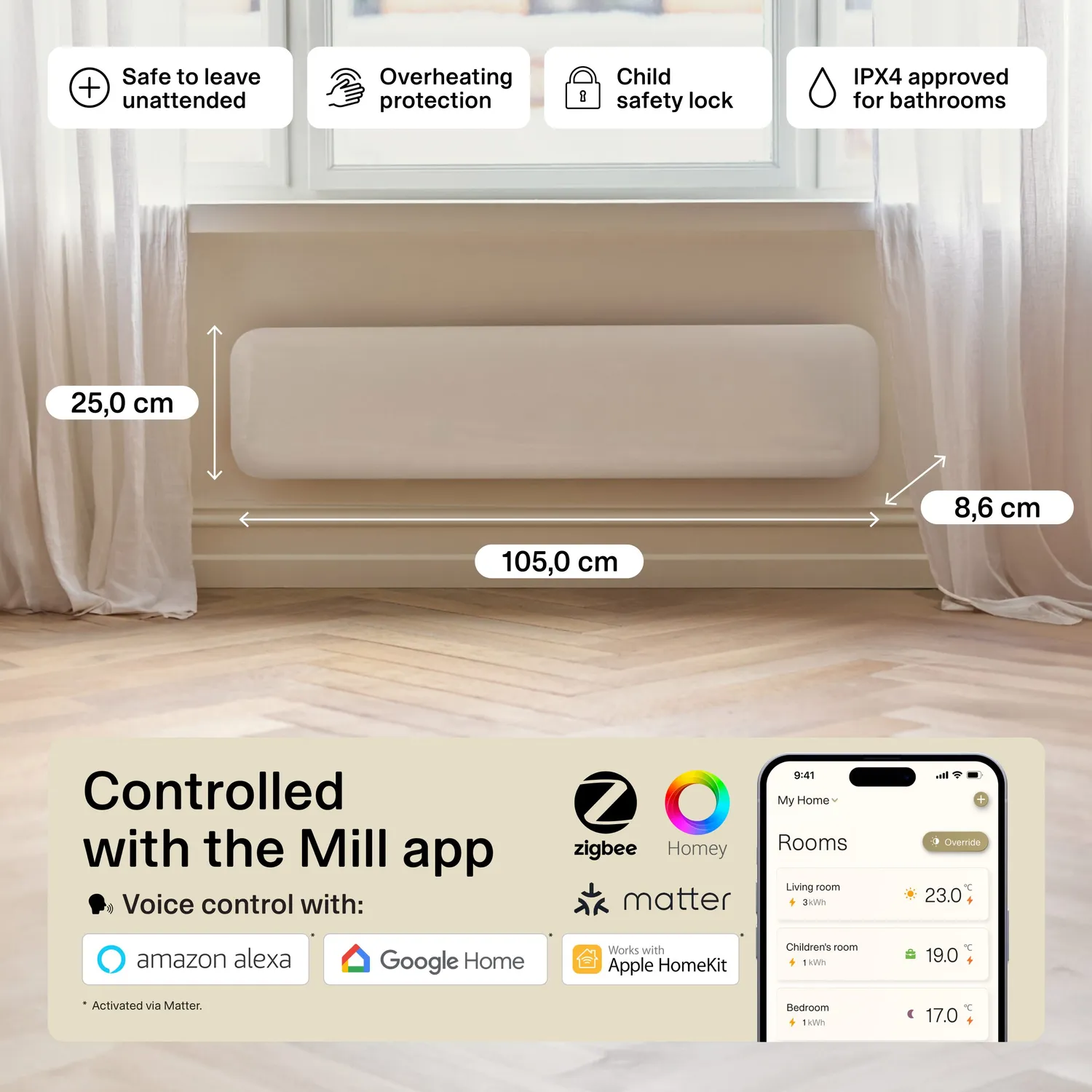 Mill Invisible Gen 4 radiateur WiFi bas 800W connecté