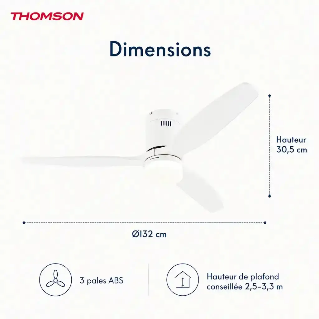 Bestherm Thomson ventilateur plafond LED 132cm blanc 38W