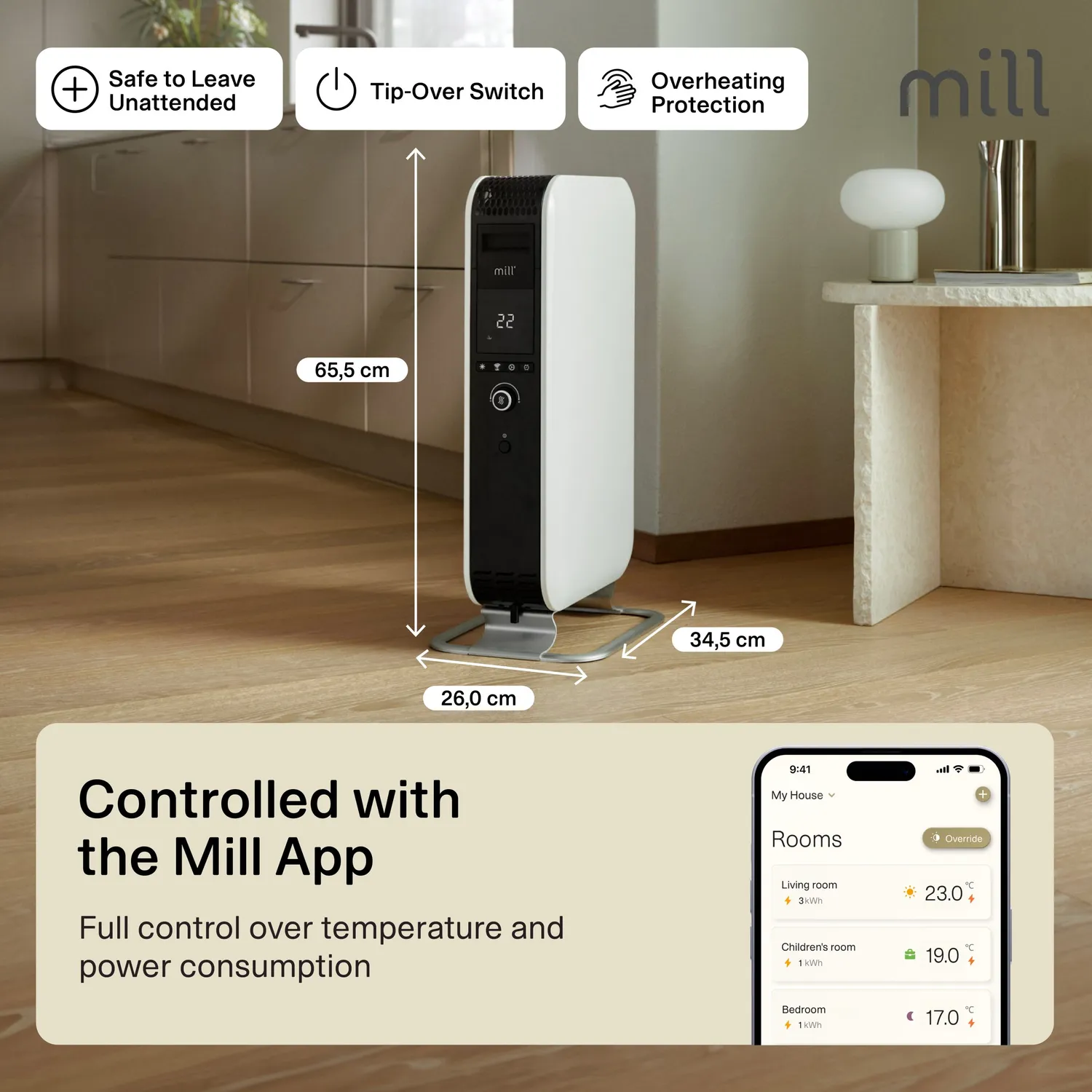 Mill Gentle Air WiFi 1500W radiateur huile connecté