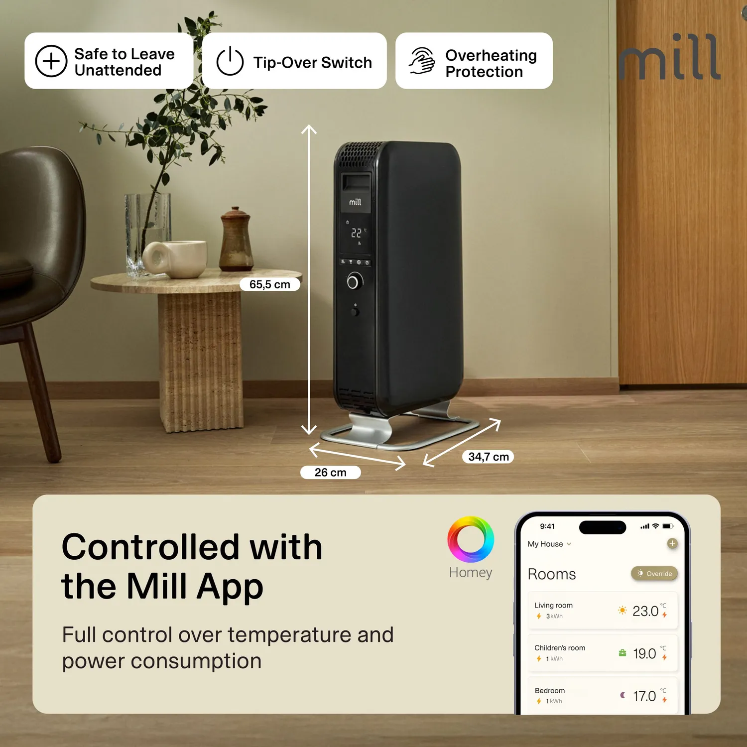 Mill Gentle Air radiateur bain d'huile noir WiFi 1500W