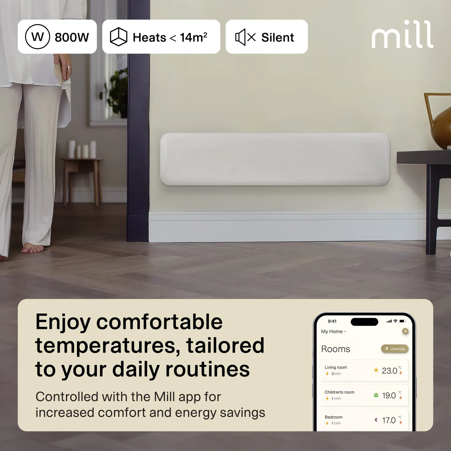 Mill Invisible Gen 4 radiateur WiFi bas 800W connecté