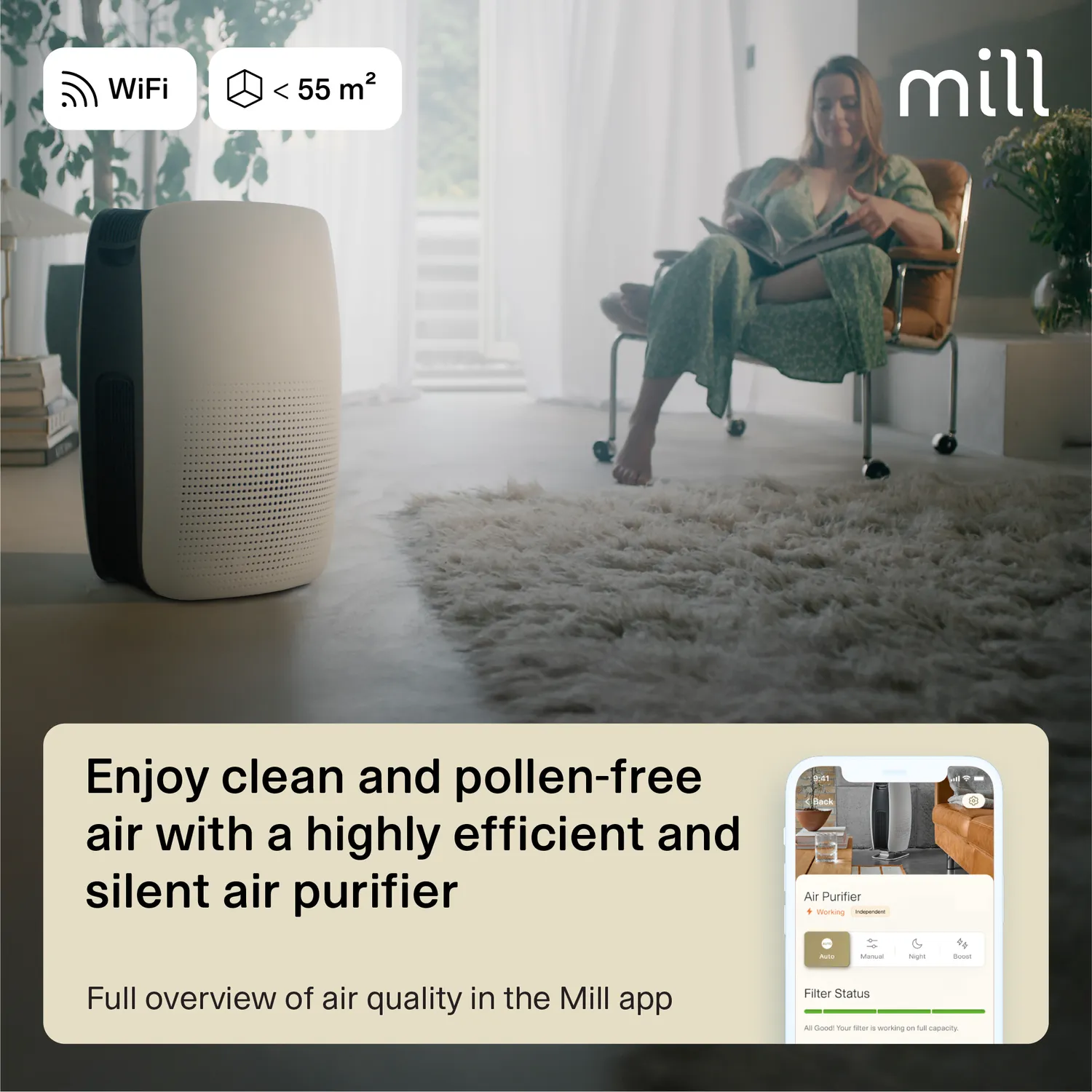 Mill Silent Pro purificateur d’air compact silencieux
