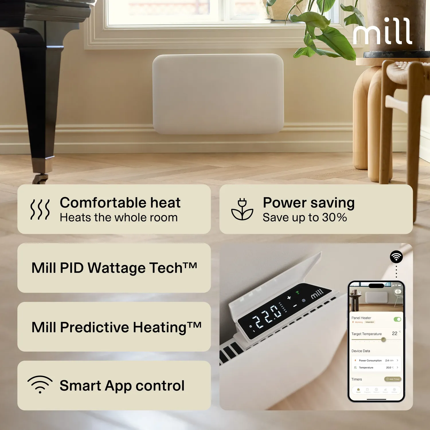 Mill Invisible Gen 4 radiateur WiFi 600W façade acier