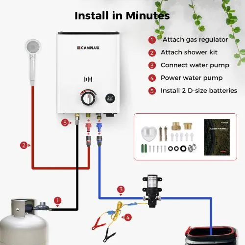 Camplux First F5 Pro chauffe-eau gaz 1,32 GPM kit pompe