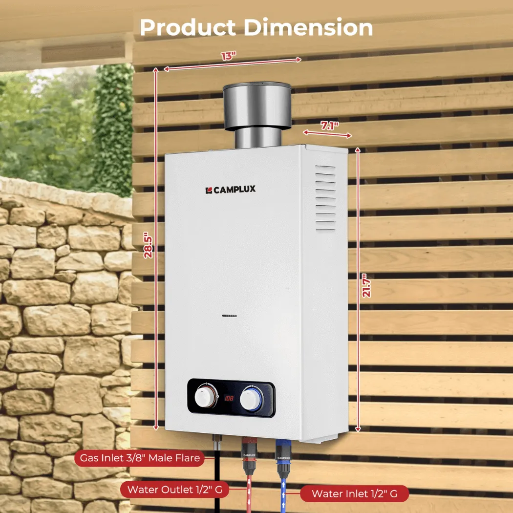 Camplux 2,64 GPM chauffe-eau gaz extérieur blanc 10L 68 000BTU