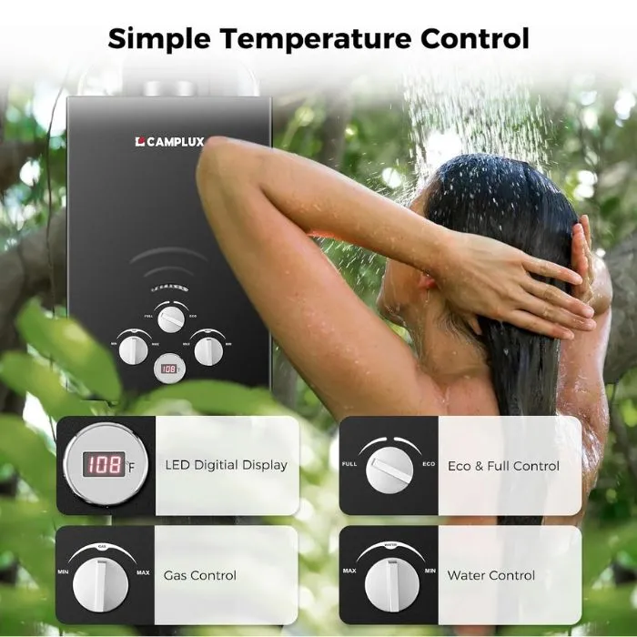 Camplux BW158B chauffe-eau gaz portable 6 L noir instantané