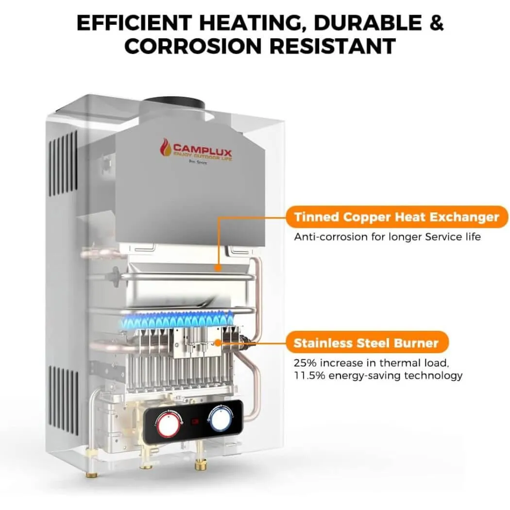 Camplux BD422C Chauffe-Eau Gaz Propane 16L + Pare-Pluie Inox