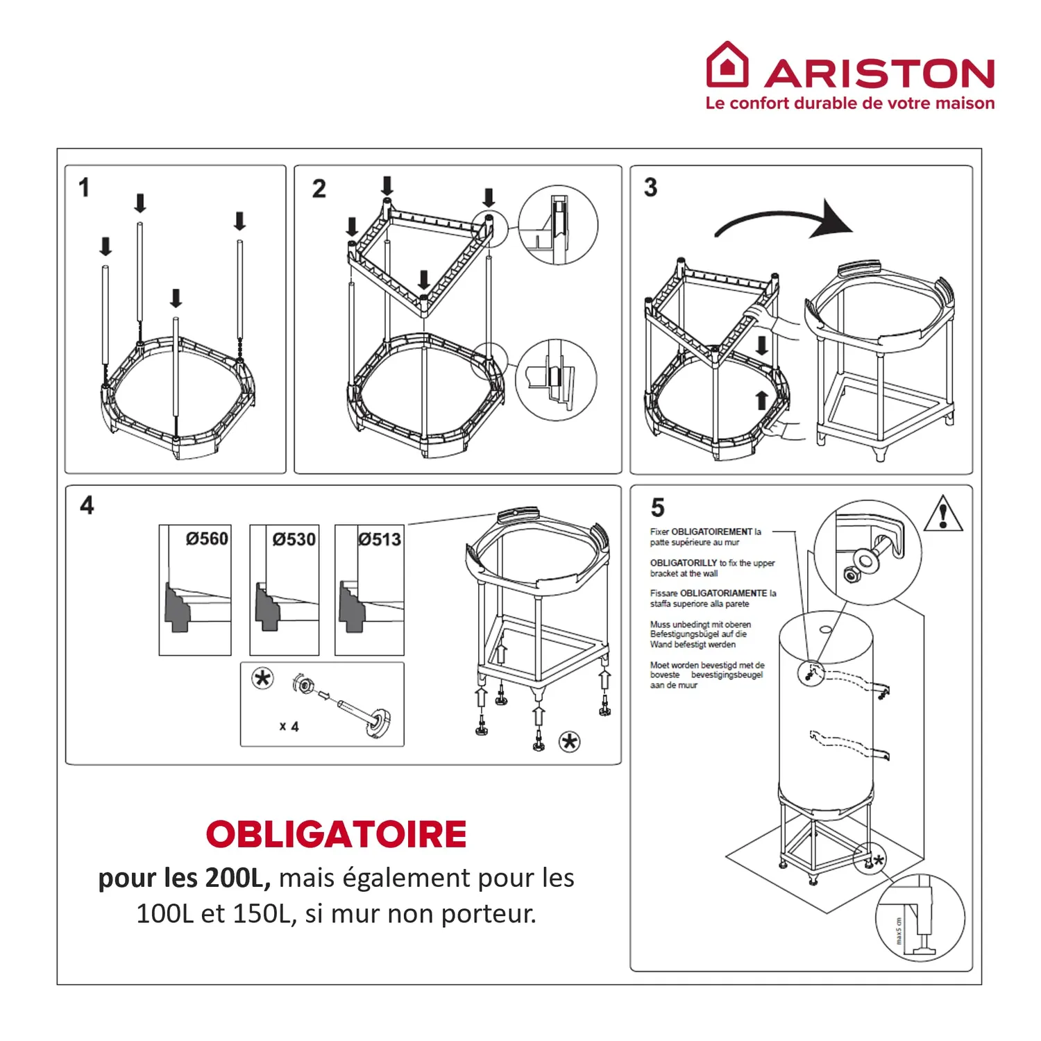 Ariston Hotpoint 4090027 trépied chauffe-eau 450 kg réglable