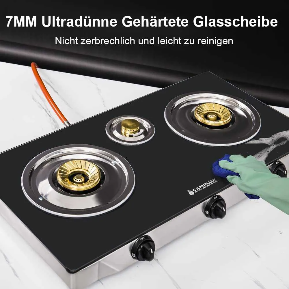 Camplux TC03GB réchaud gaz 3 feux verre 6,25 kW
