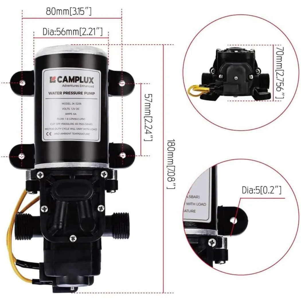 Camplux JK-3206P pompe à eau 12 V 6 L/min 65 PSI