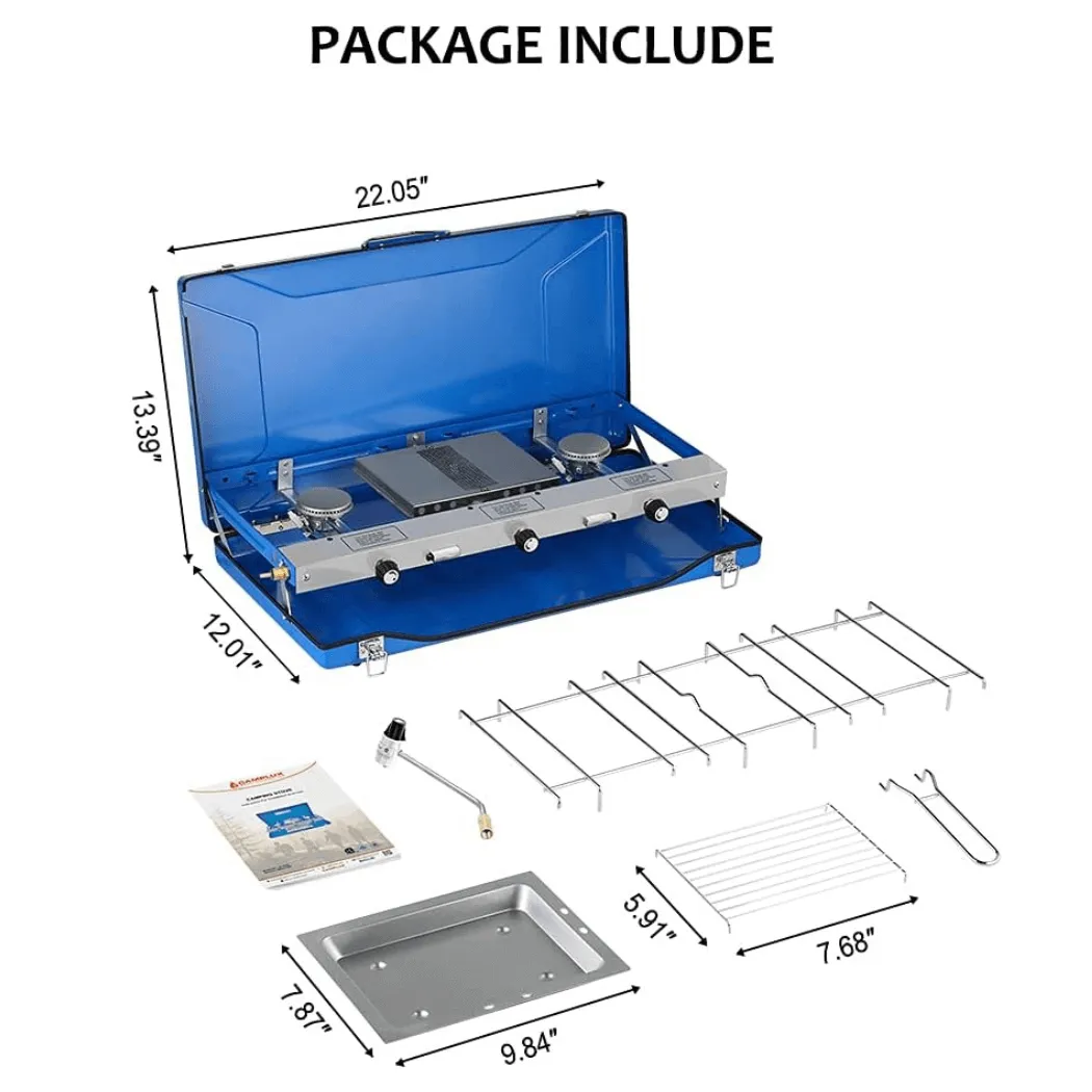 Camplux JK-5330 Réchaud camping gaz 3 feux 4,5 kW couvercle