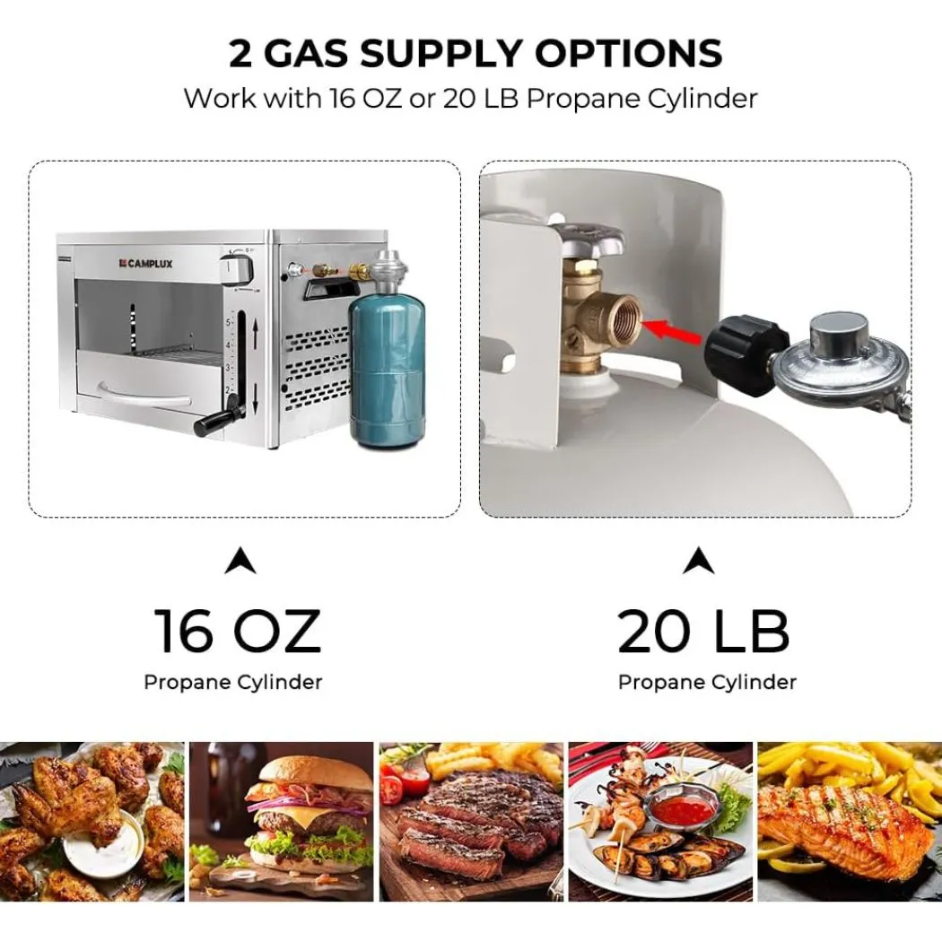 Camplux SG102 grill steak gaz 880°C 3,2kW 5 hauteurs
