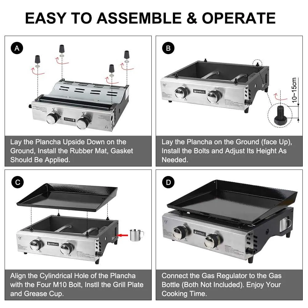 Camplux GP102S grill gaz portable 2 brûleurs 1700 cm² plancha