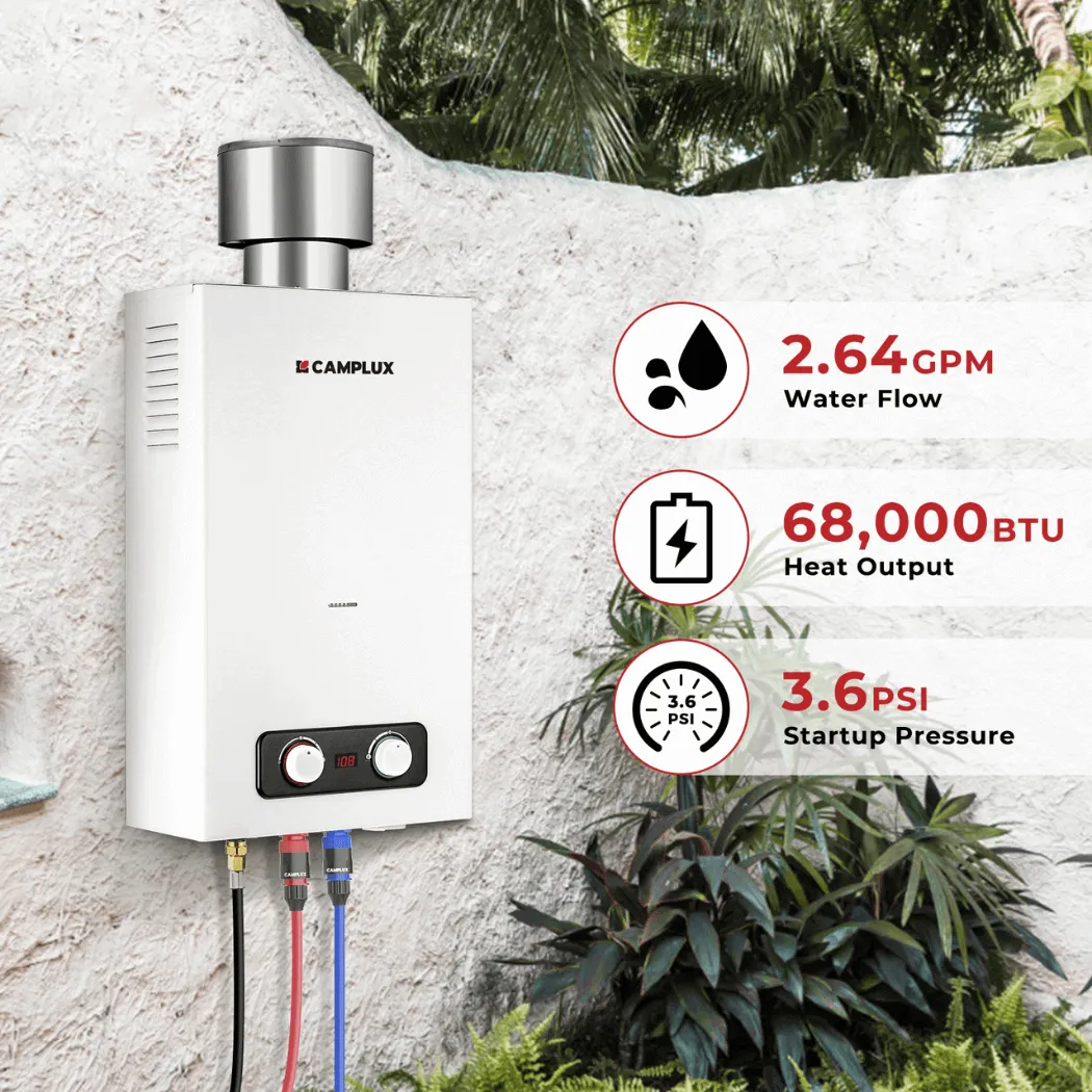 Camplux 2,64 GPM chauffe-eau gaz extérieur blanc 10L 68 000BTU