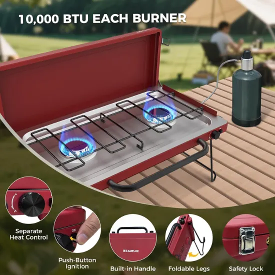 Camplux Safari Réchaud camping gaz 2 feux 20000 BTU