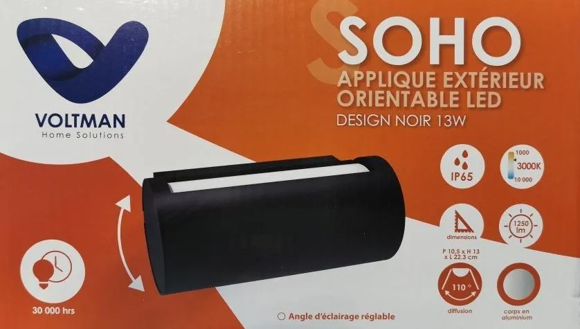 Voltman applique murale extérieure filaire 1250lm 3000K