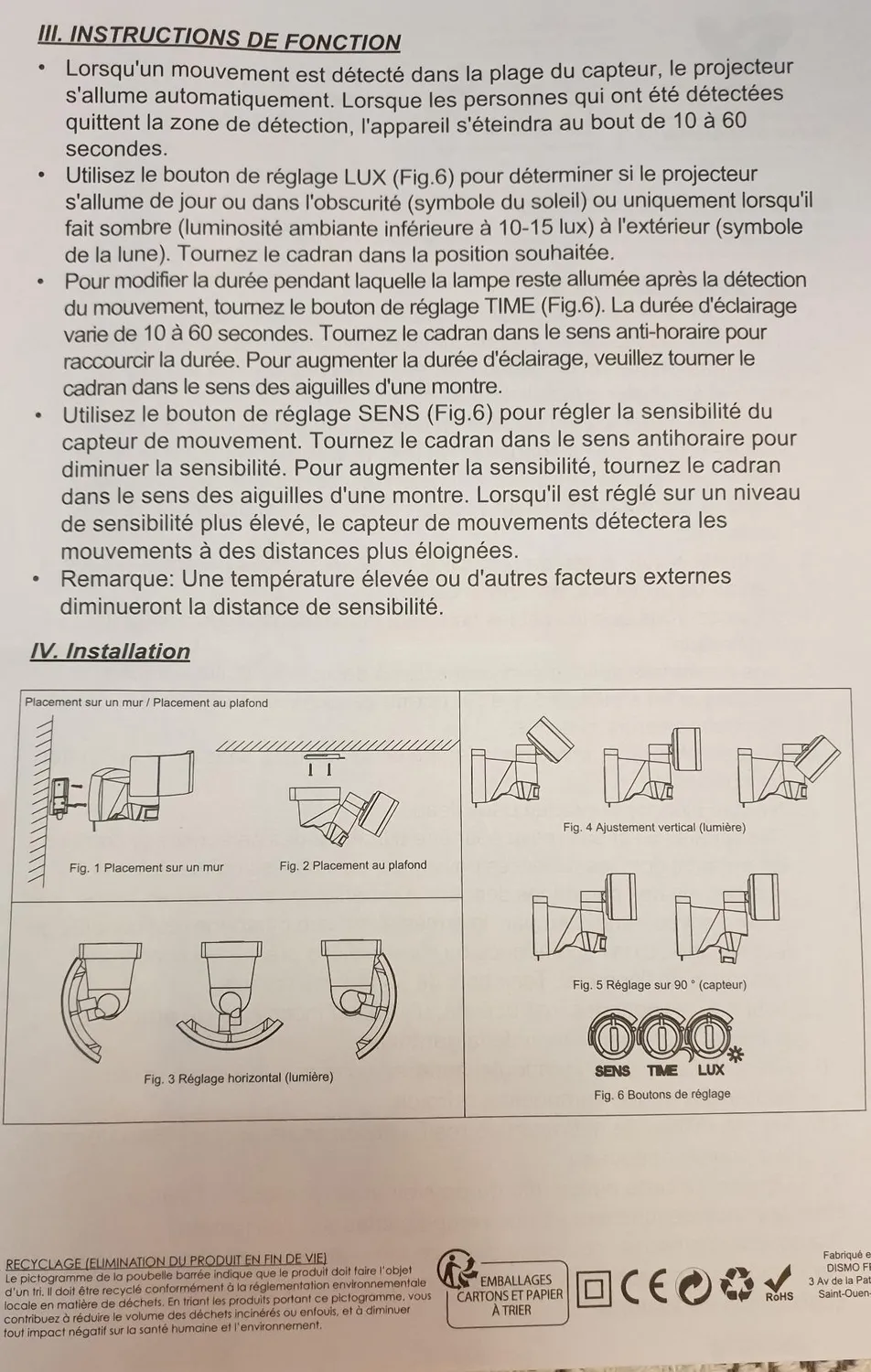 Voltman Naos applique murale détecteur 1000lm IP44
