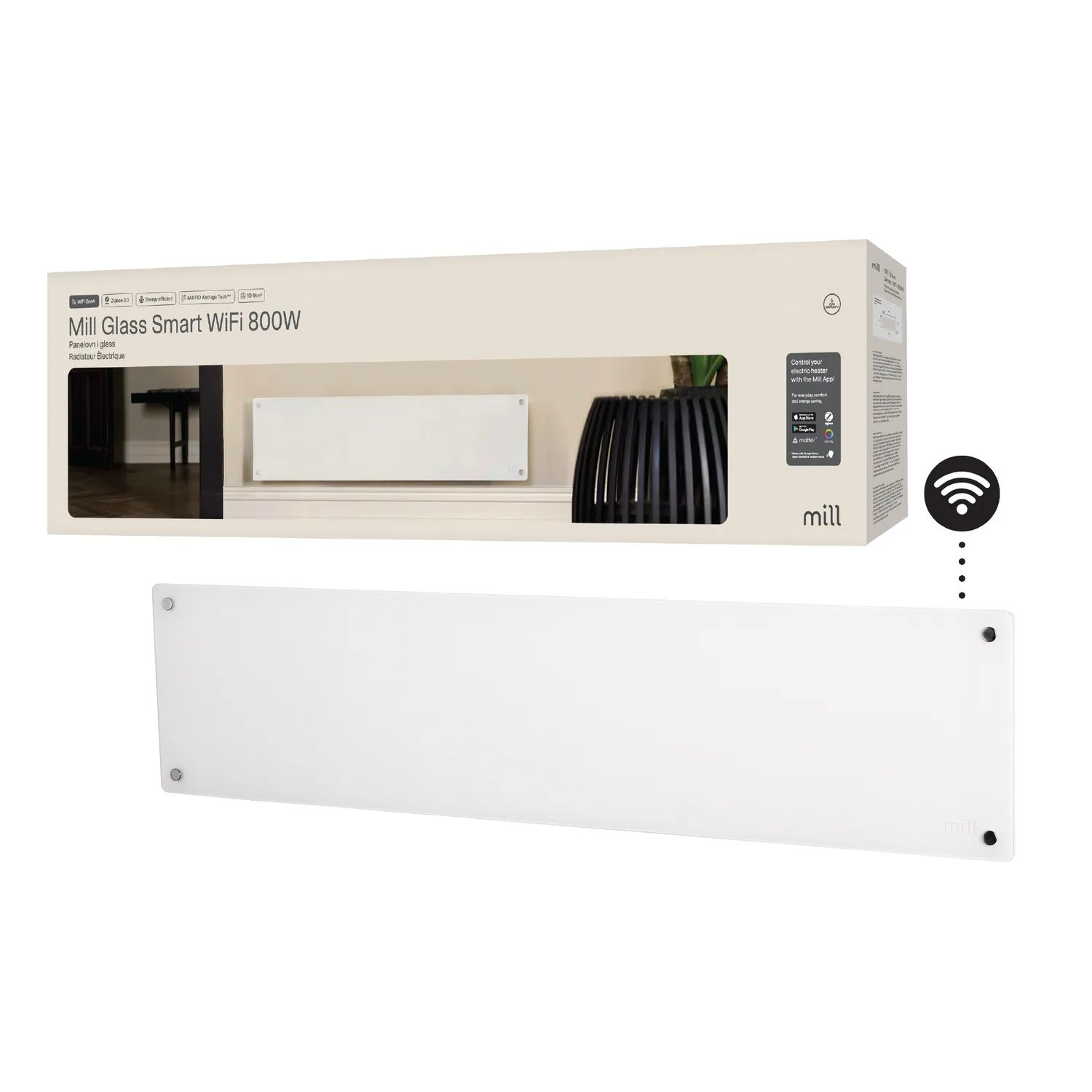 Mill Glass Smart WiFi 800W Gen 4 radiateur verre bas